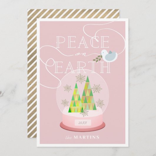 Carte de Noël Pink Snow Globe (Devant / Derrière)