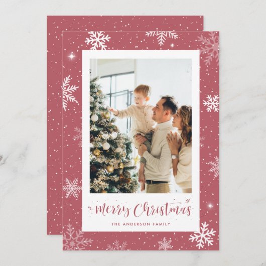 Carte de Noël Pink Snowflake (Devant / Derrière)