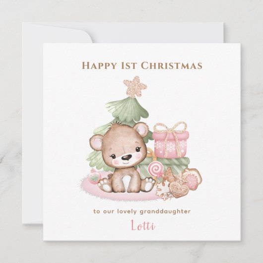 Carte de Noël Pink Teddy Bear Girl First (Devant)
