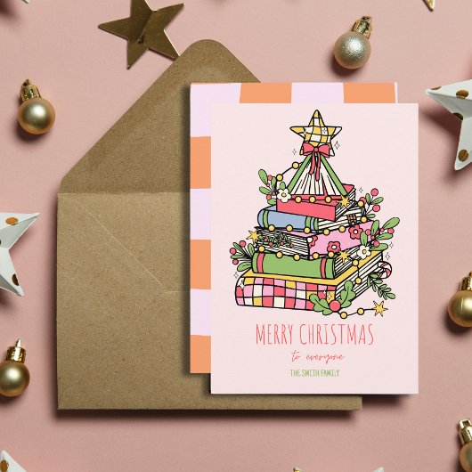 Carte de Noël Pink Whimsical Book Tree