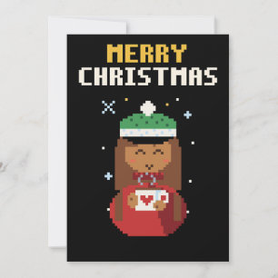 Carte de Noël Pixel Art Cozy Girl Cocoa