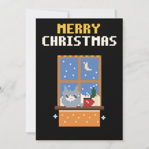 Carte de Noël Pixel Art de Fenêtre de Chat