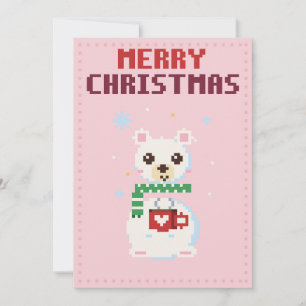 Carte de Noël Pixel Art Ours Polaire Rose