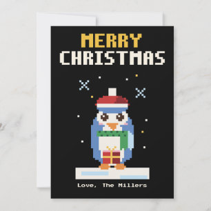 Carte de Noël Pixel Art Pingouin