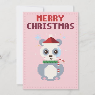 Carte de Noël Pixel Art Rose Panda