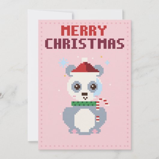 Carte de Noël Pixel Art Rose Panda (Devant)