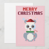 Carte de Noël Pixel Art Rose Panda (Devant / Derrière)