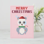 Carte de Noël Pixel Art Rose Panda (Debout devant)