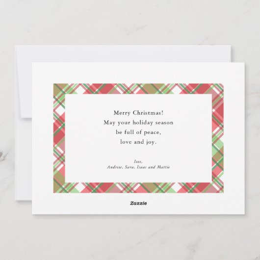 Carte de Noël Plaid Horizontal Photo Plat Holiday (Dos)