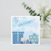 Carte de Noël plat cadeaux enneigés (Debout devant)