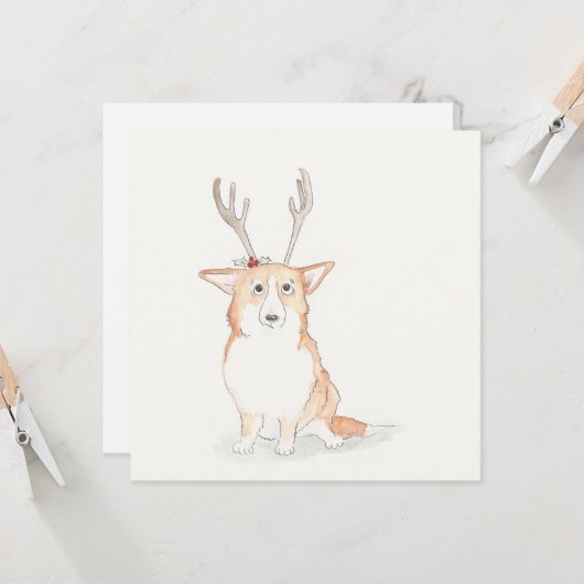 Carte de Noël plat Corgi (Devant/Arrière en situation)