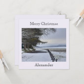 Carte de Noël plat du matin neigeux (Devant/Arrière en situation)