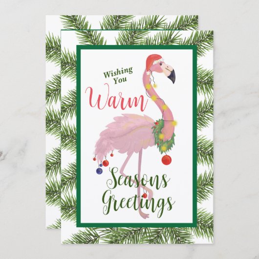 Carte de Noël plat Flamant rose (Devant / Derrière)