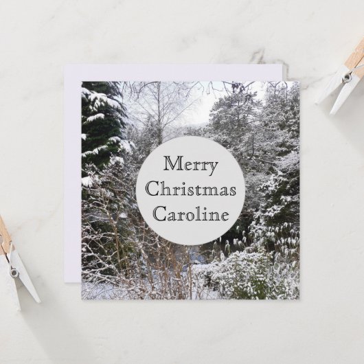 Carte de Noël plat Snowy Trees (Devant/Arrière en situation)