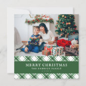 Carte de Noël plate à motif écossais vert (Devant)