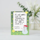 Carte de Noël plate à thème bonhomme de neige (Debout devant)