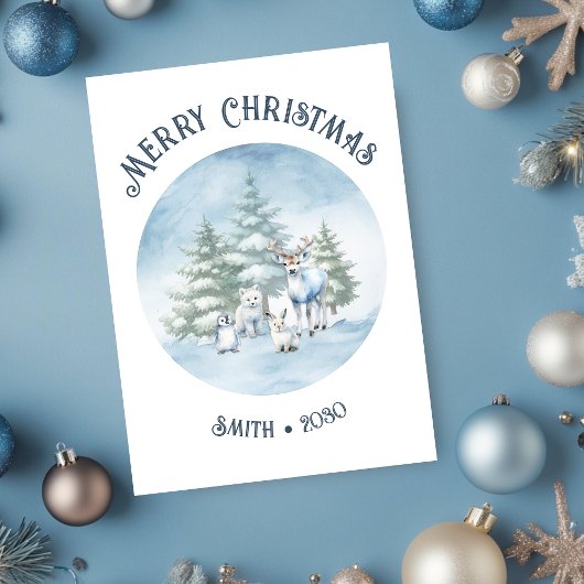 Carte de Noël plate à thème d'animaux de forêt bla