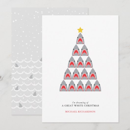 Carte de Noël plate à thème de grand requin blanc (Devant / Derrière)