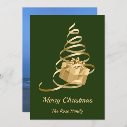 Carte de Noël plate avec arbre de Noël et cadeau (Devant / Derrière)