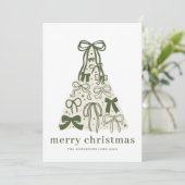 Carte de Noël plate avec arbre et ruban vert (Debout devant)