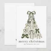 Carte de Noël plate avec arbre et ruban vert (Devant / Derrière)
