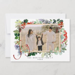 Carte de Noël plate avec photo de famille en guirl