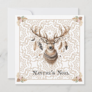 Carte de Noël plate Boho cerf sans photo