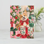 Carte de Noël plate Corgi (Debout devant)