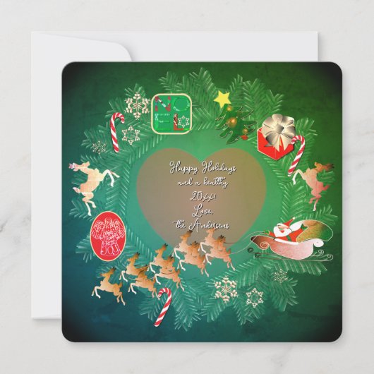 Carte de Noël plate Couronne de Noël + Photo (Devant)
