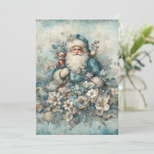 Carte de Noël plate non-photo vintage bleu Père No