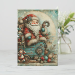 Carte de Noël plate non-photo vintage bleu Père No