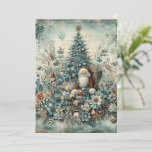 Carte de Noël plate non-photo vintage bleu Père No