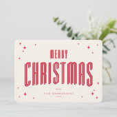 Carte de Noël plate photo rétro étoiles crème et r (Debout devant)