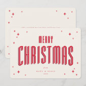 Carte de Noël plate rétro étoiles crème et rouge (Devant / Derrière)