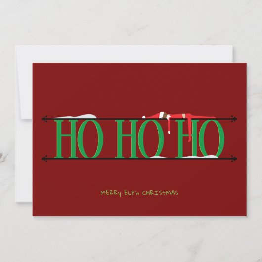 Carte de Noël plate rouge et verte Elf Shenanigans (Devant)