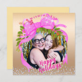 Carte de Noël plate ruban rose scintillant (Devant / Derrière)