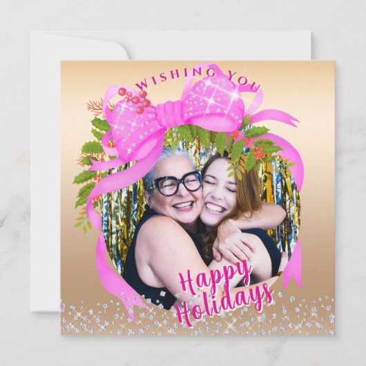 Carte de Noël plate ruban rose scintillant (Devant)