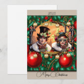 Carte de Noël plate Steampunk Two Hearts (Devant / Derrière)