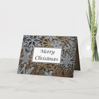 Carte de Noël pliée blanc et doré flocon de neige 