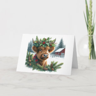 Carte de Noël pliée de vache des Highlands mignonn