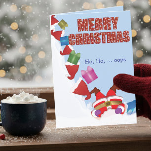 Carte de Noël pliée drôle de Père Noël qui tombe