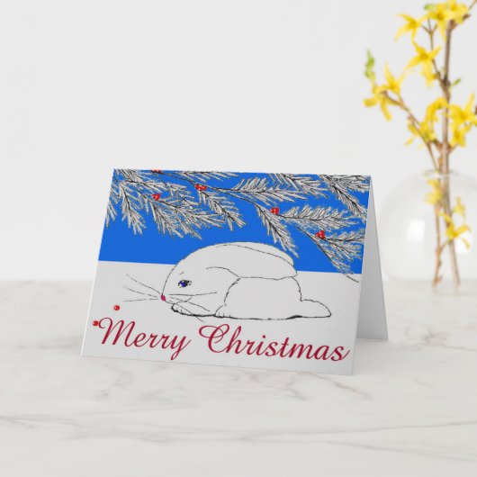 Carte de Noël pliée 'Lapin de Neige' (Fleur jaune)