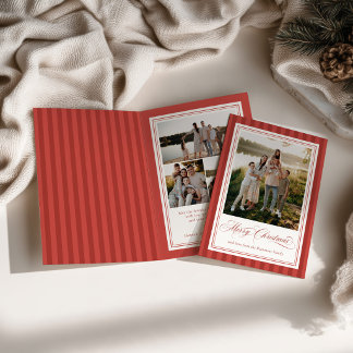 Carte de Noël pliée photo à rayures rouges