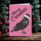 Carte de Noël pliée rose et noire