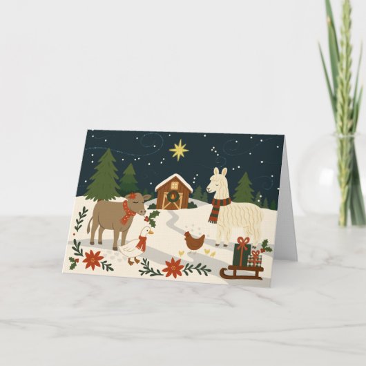 Carte de Noël pliée sur la vie à la ferme (Devant)