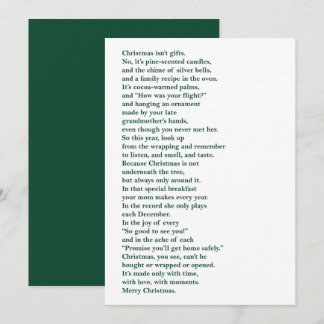 Carte de Noël poème non photo (Vert) « Noël n'est