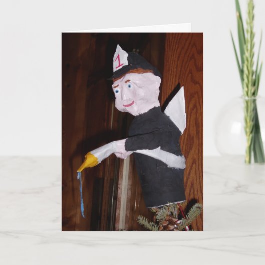 Carte de Noël "Pompier sur l'arbre" (Devant)