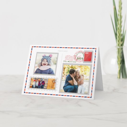 Carte de Noël postale Vintage AJOUTER vos photos (Devant)