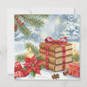 Carte de Noël pour amateurs de livres aquarelle