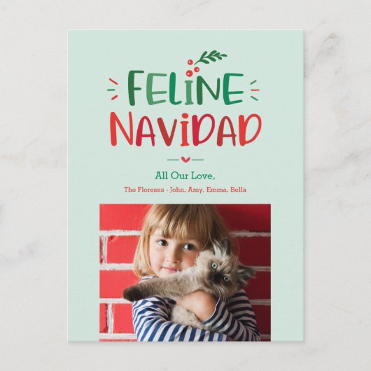 Carte de Noël pour animaux de Noël félin (Devant)